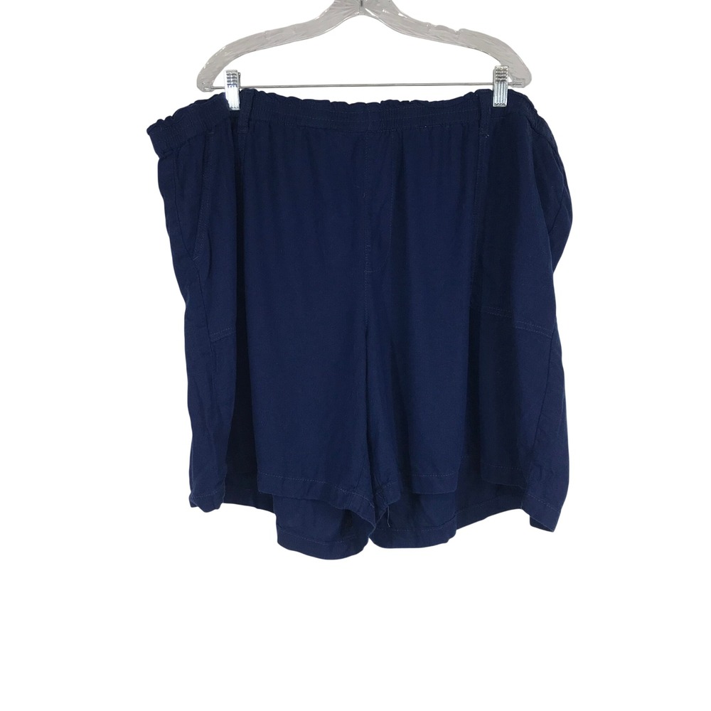 St Johns Bay Womens 3X Navy Blue Linen Blend Elastic Waist Casual Shorts